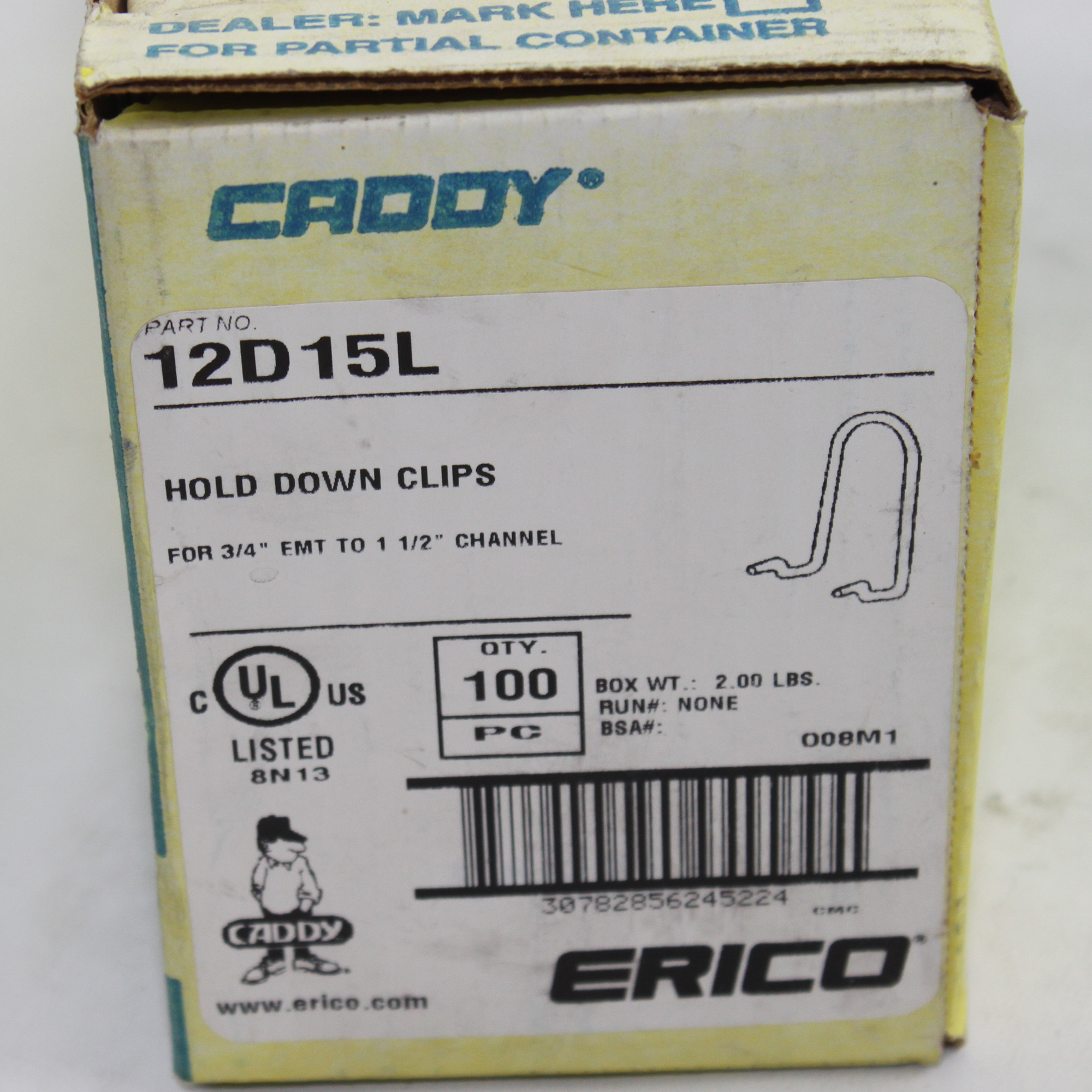 ERICO CADDY 12D15L CONDUIT HOLD DOWN CLIPS 3/4" EMT 11/2" CHANNEL (100