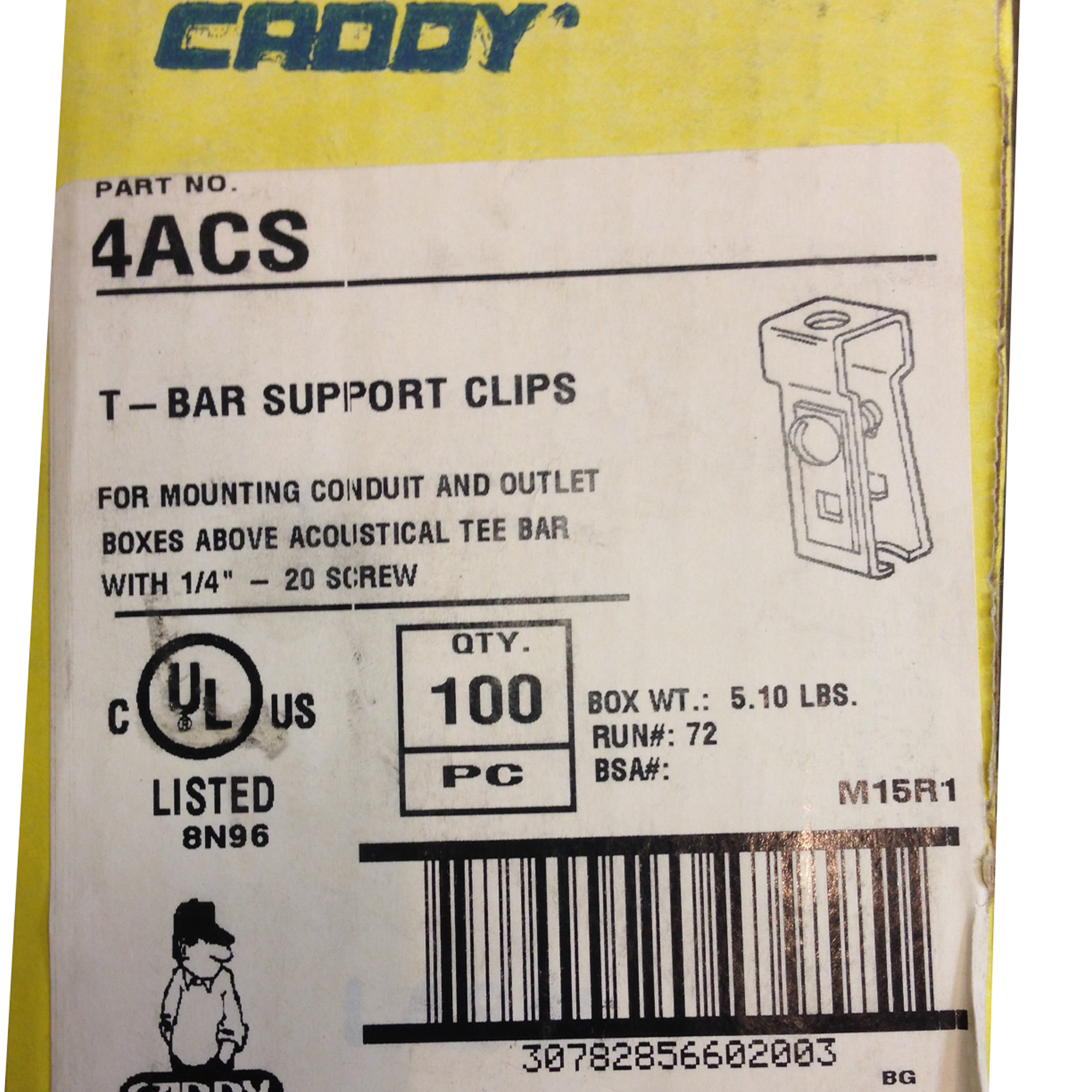ERICO CADDY 4ACS TBAR SUPPORT CLIPS CONDUIT/BOX SUPPORT TGRIDS (100