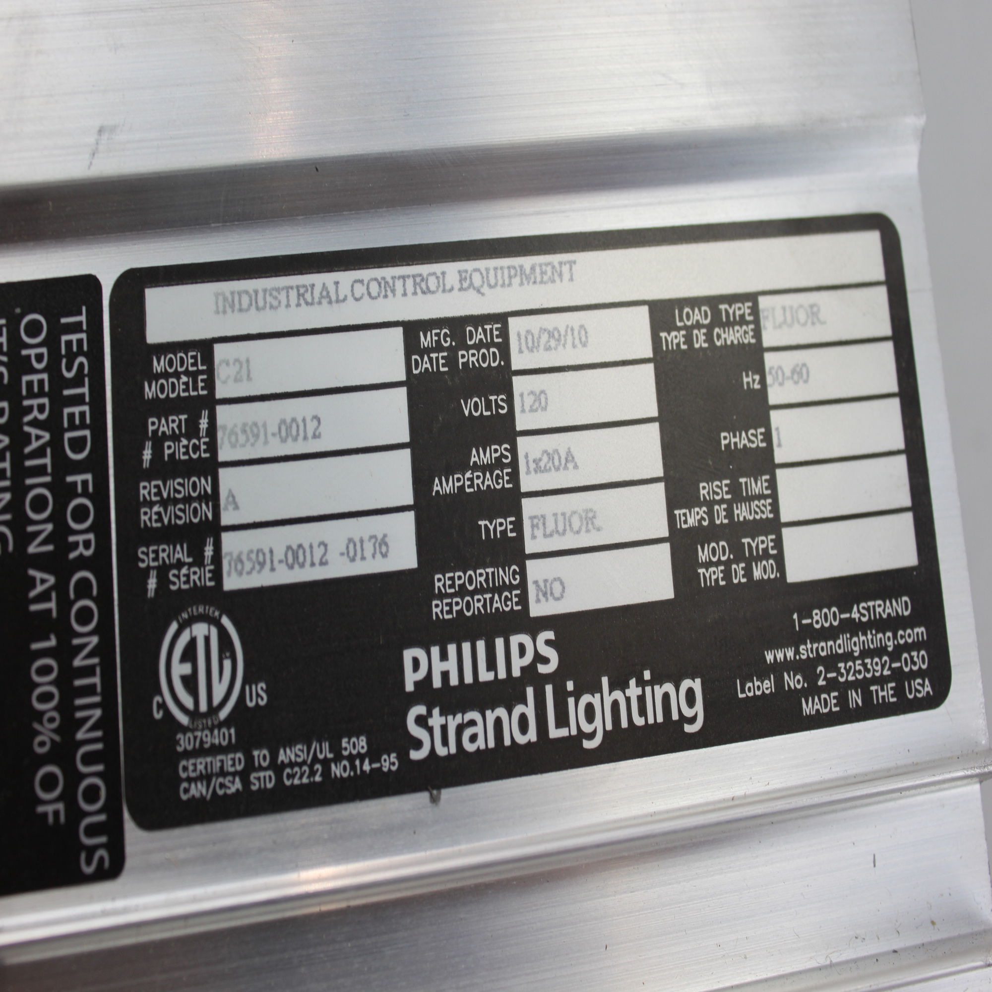 PHILIPS STRAND LIGHTING 765910012 C21 RACK MOUNT FLUORESCENT DIMMERS