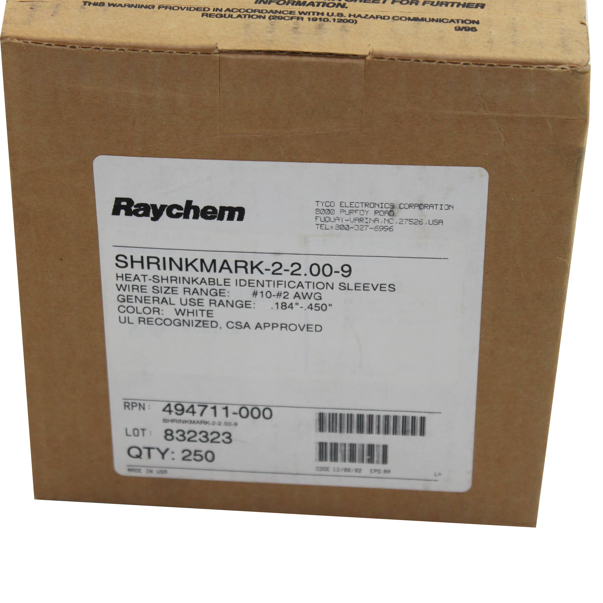 RAYCHEM 229 SHRINKMARK HEAT SHRINK IDENTIFICATION LABELS SLEEVES (250