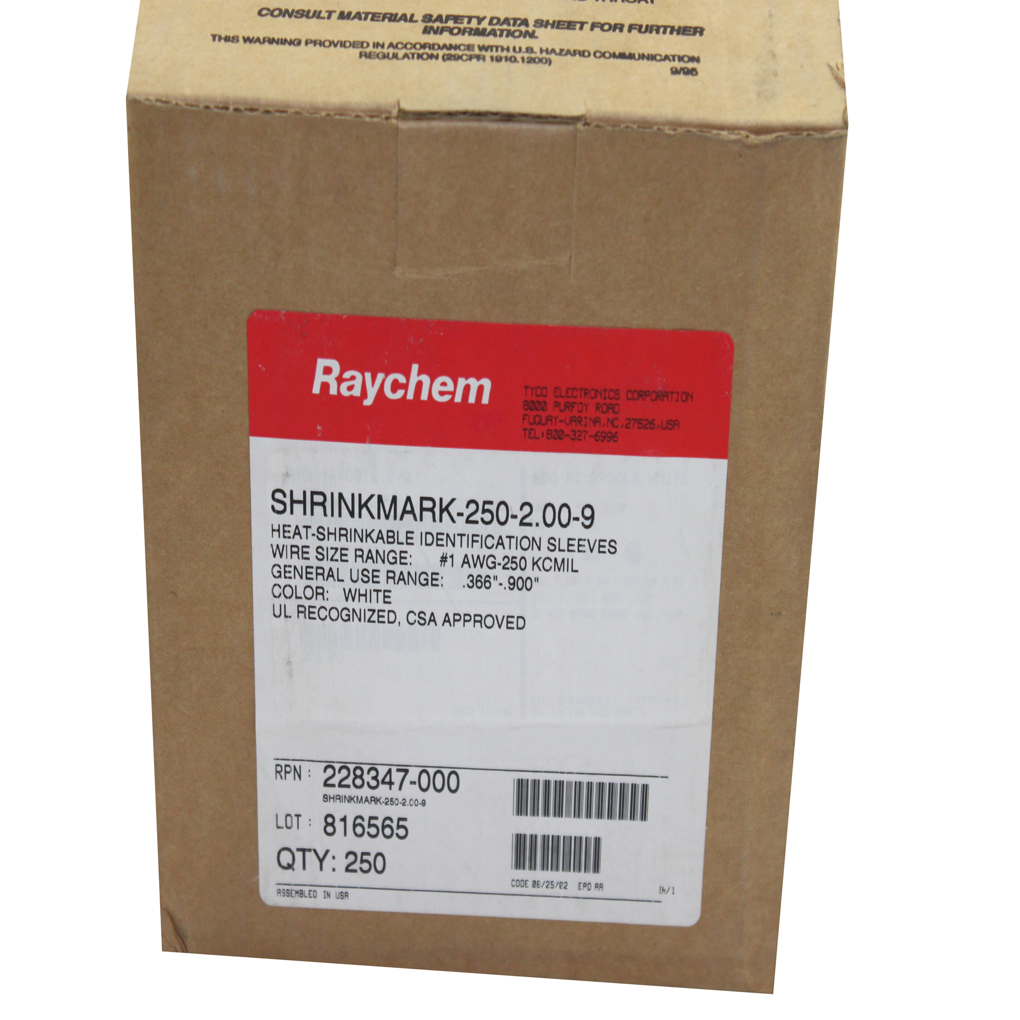 RAYCHEM 25029 SHRINKMARK HEAT SHRINK IDENTIFICATION SLEEVES 1 (250