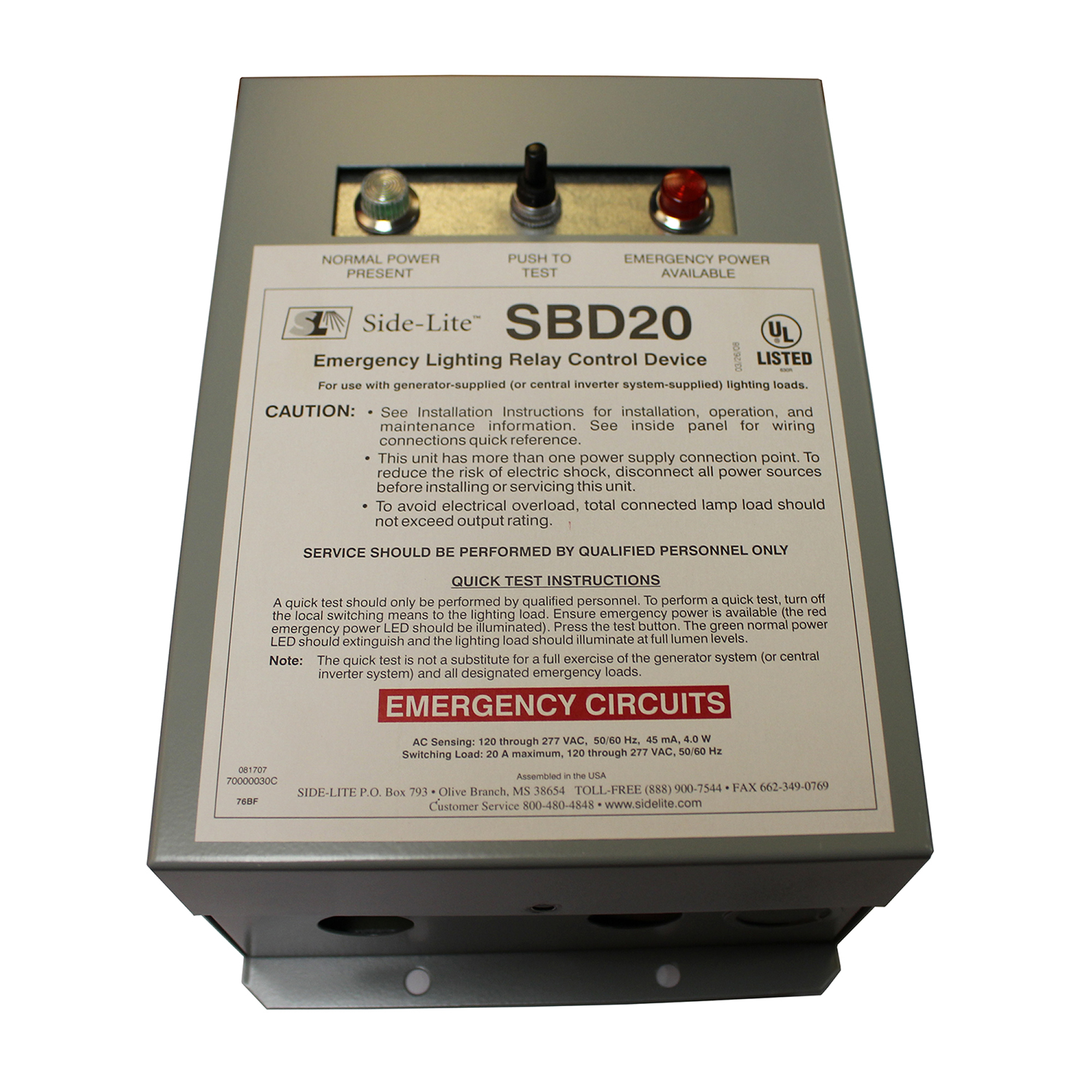 BODINE SIDELITE SDB20 EMERGENCY LIGHTING RELAY CONTROL DEVICE eBay